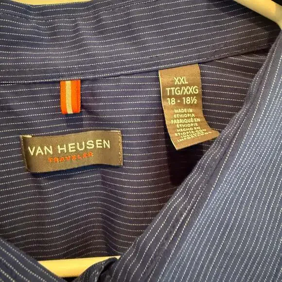 Mens Van Heusen Blue Striped Button-Up Dress Shirt Size XL - Picture 3 of 4